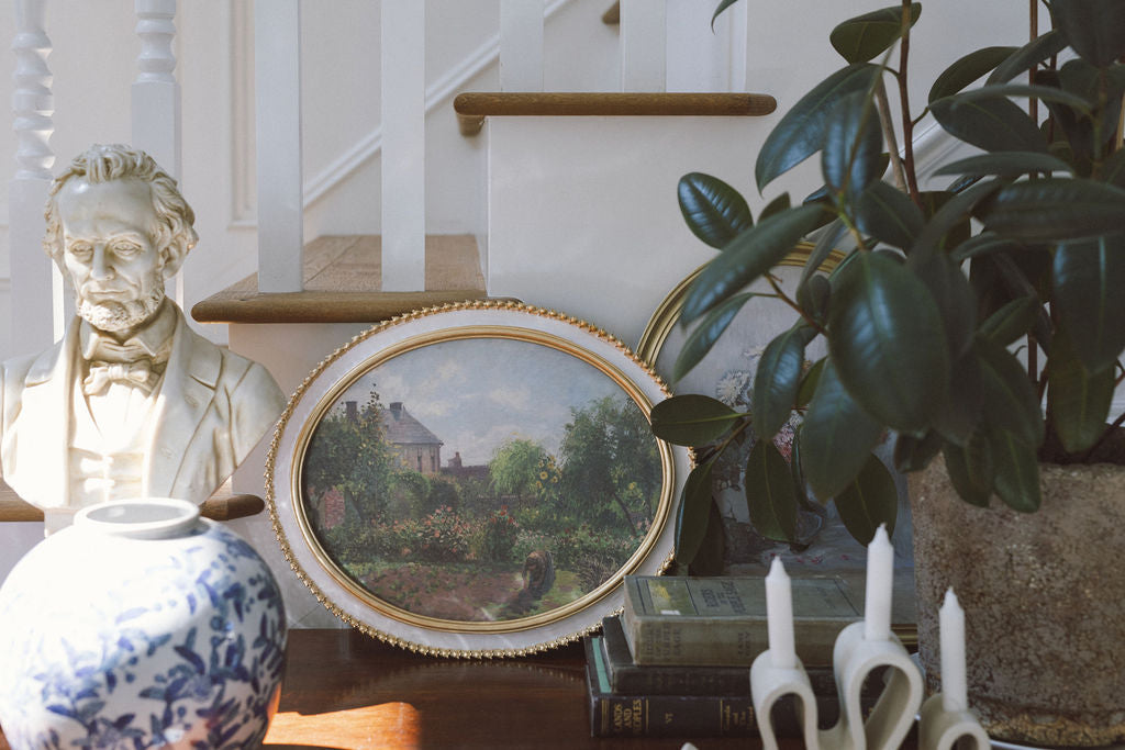 Artist's Garden in Cream Oval Frame