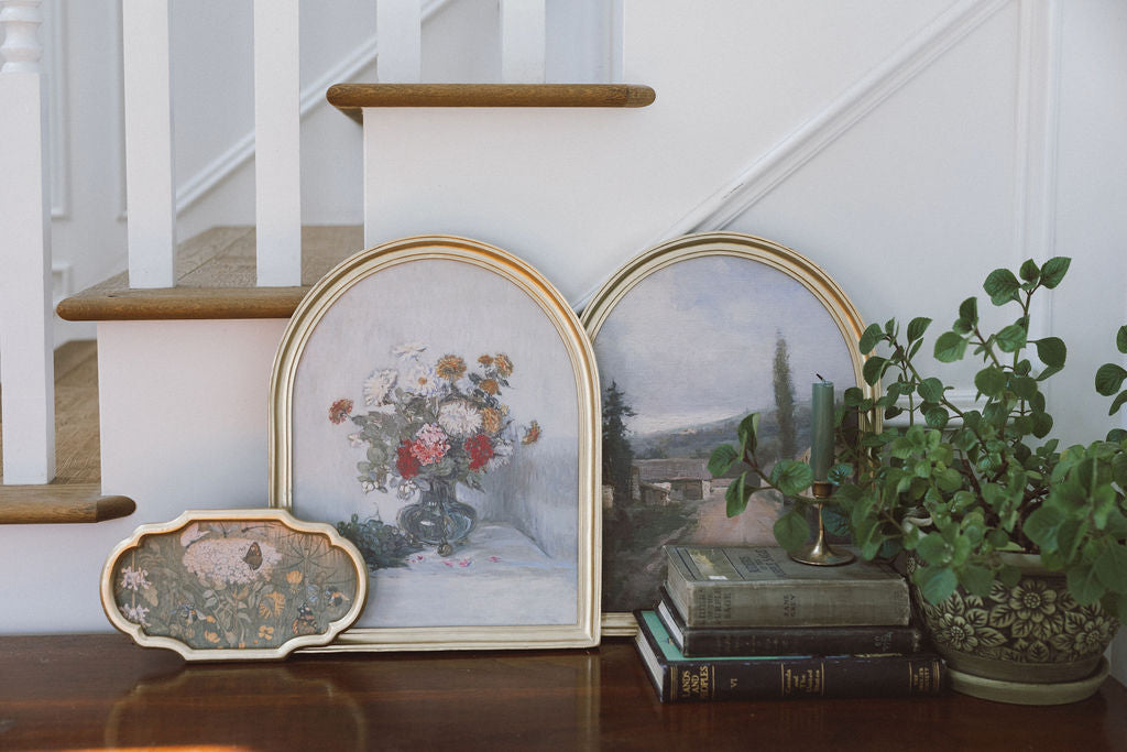 Flowers and Butterflies in Ornate Frame
