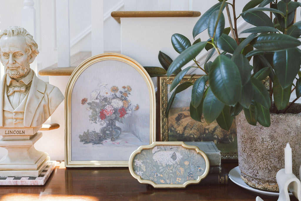 Flowers and Butterflies in Ornate Frame