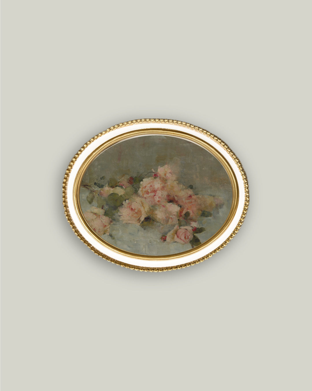 Roses in Cream Oval Frame