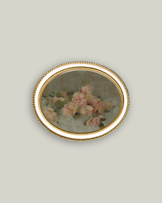 Roses in Cream Oval Frame