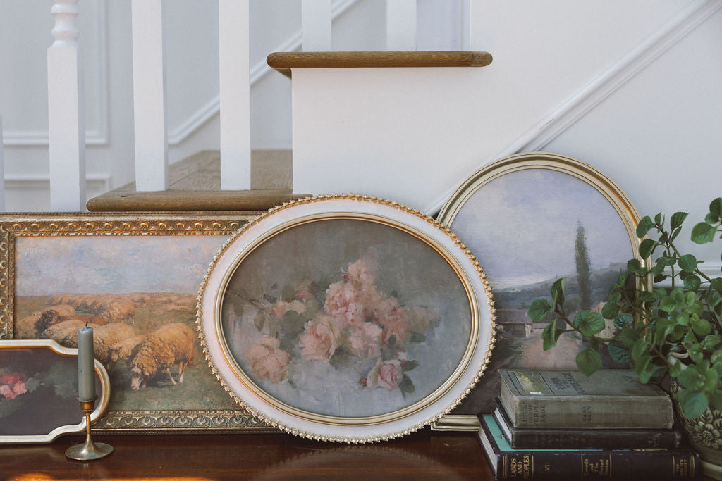 Roses in Cream Oval Frame