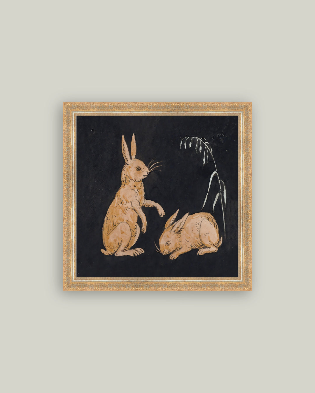 Two Hares on Black
