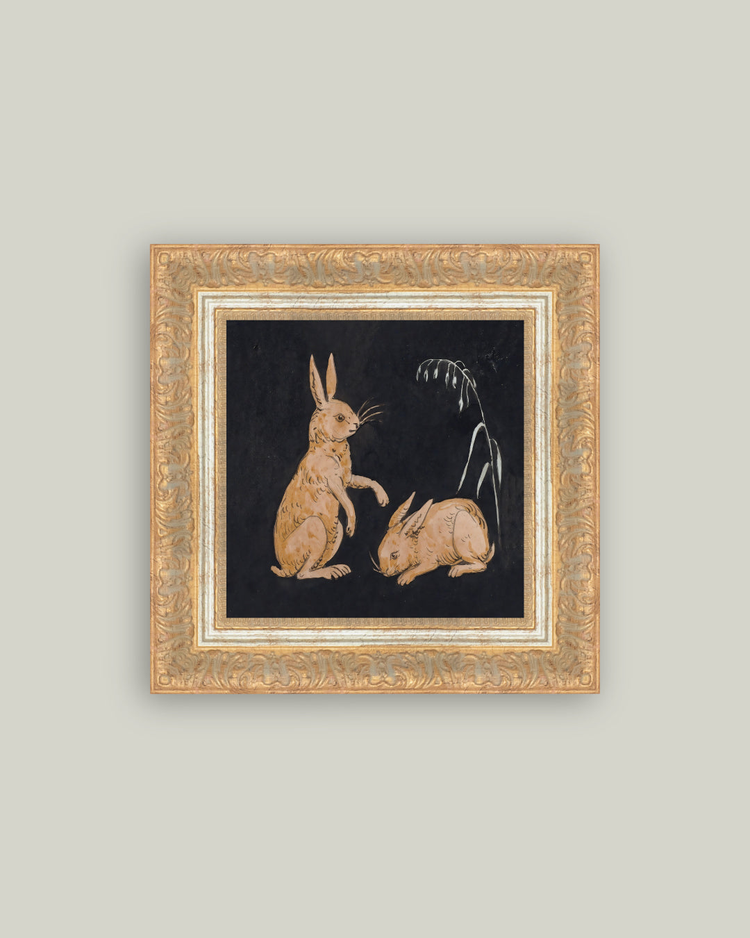 Two Hares on Black