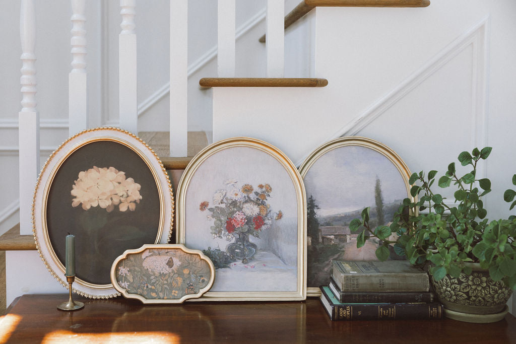White Hydrangea in Cream Oval Frame