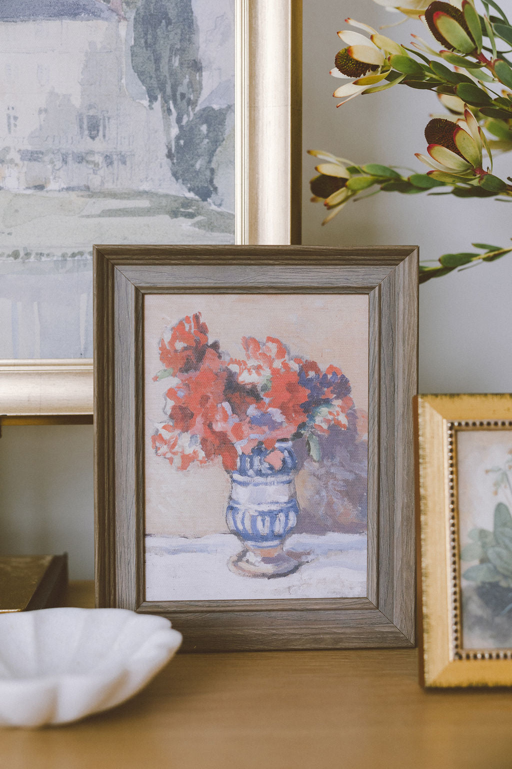 Red Flowers in Blue Vase