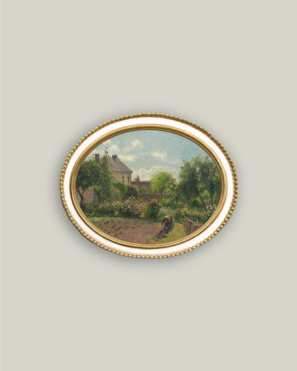 Artist's Garden in Cream Oval Frame