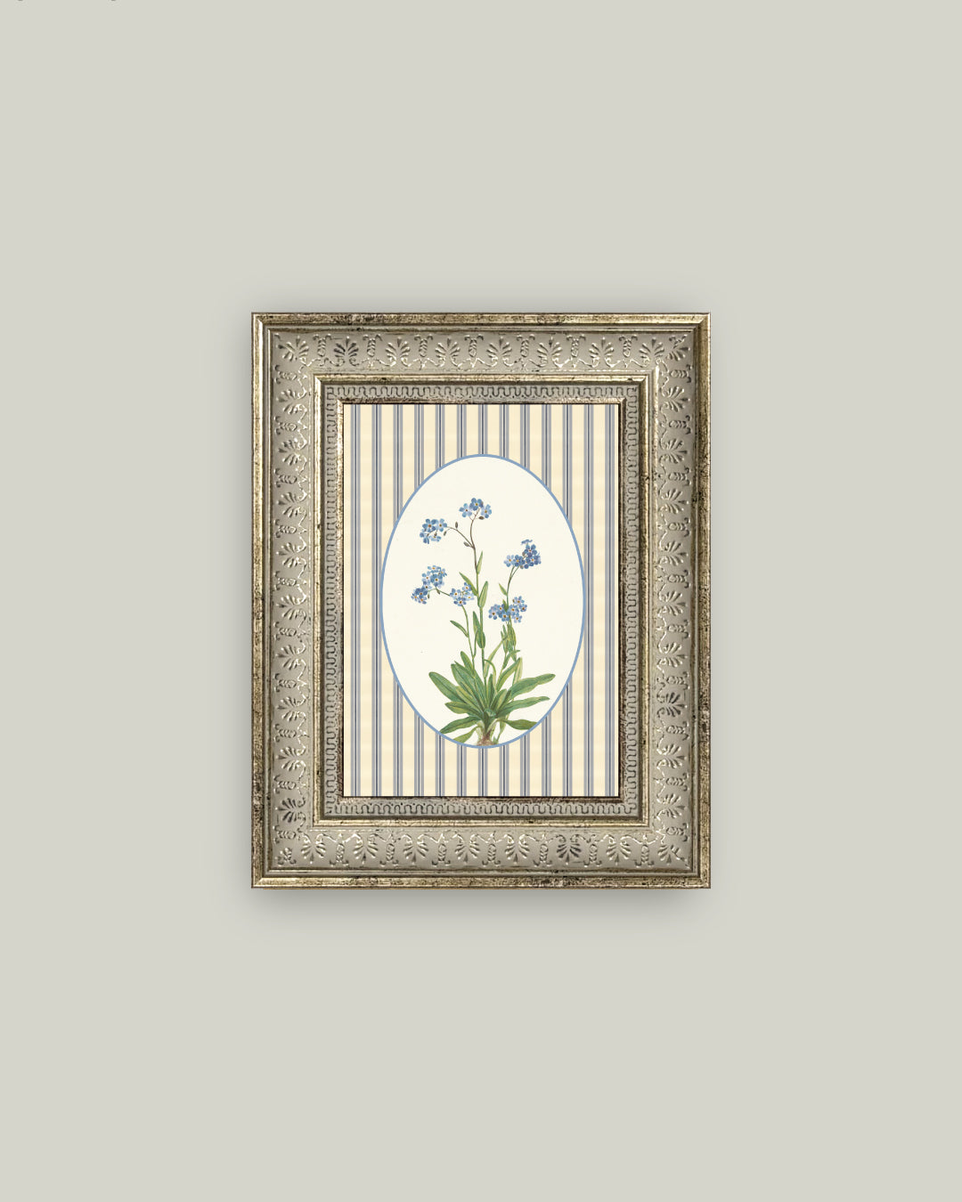 Blue Blooms on Stripe