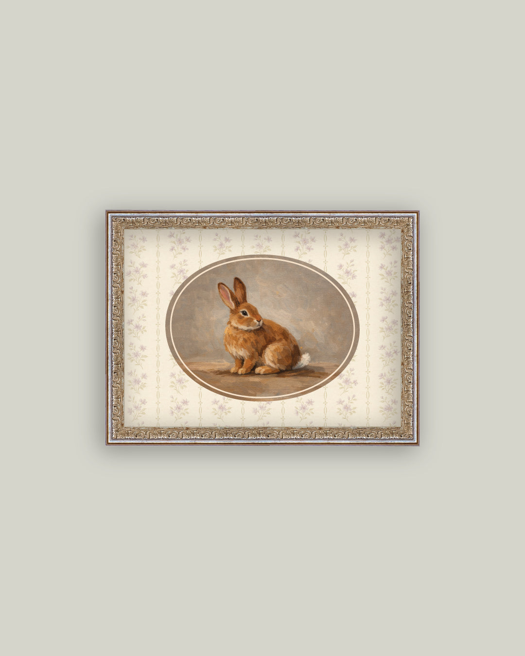 Oval Rabbit On Floral