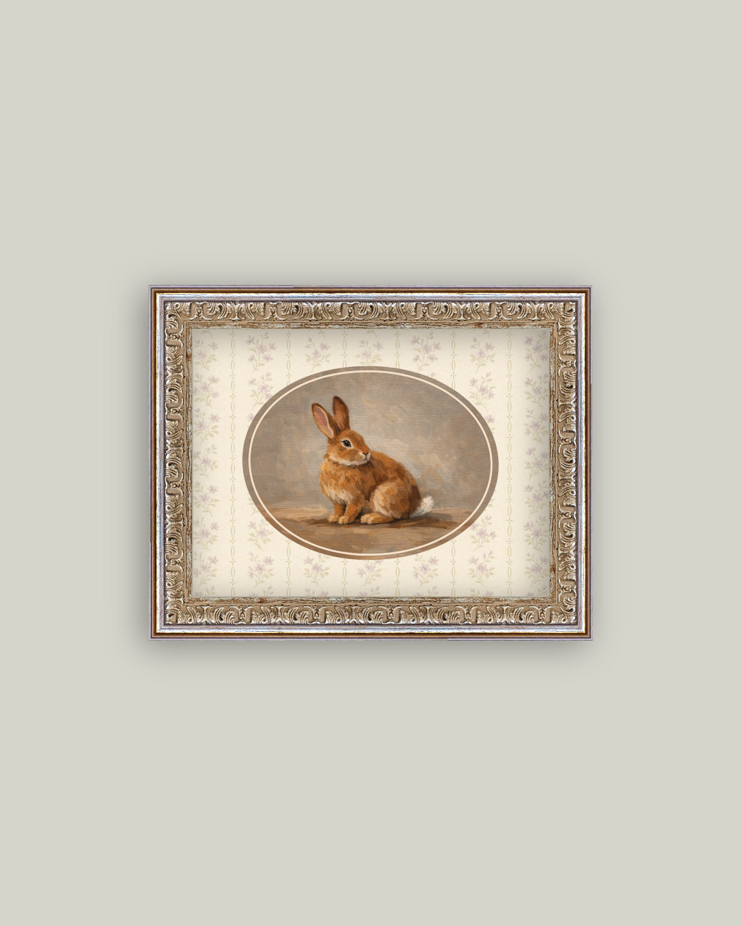 Oval Rabbit On Floral