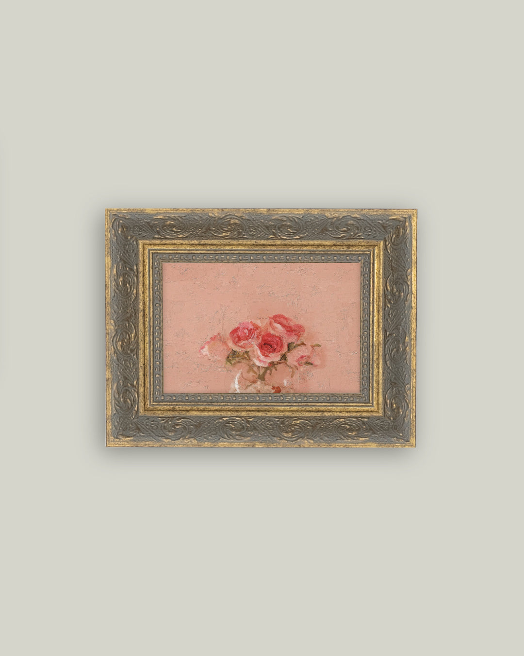 Petal Lane - Valentines Collection -Pink Roses Artwork printed on canvas and framed in an antique frame - 2x5