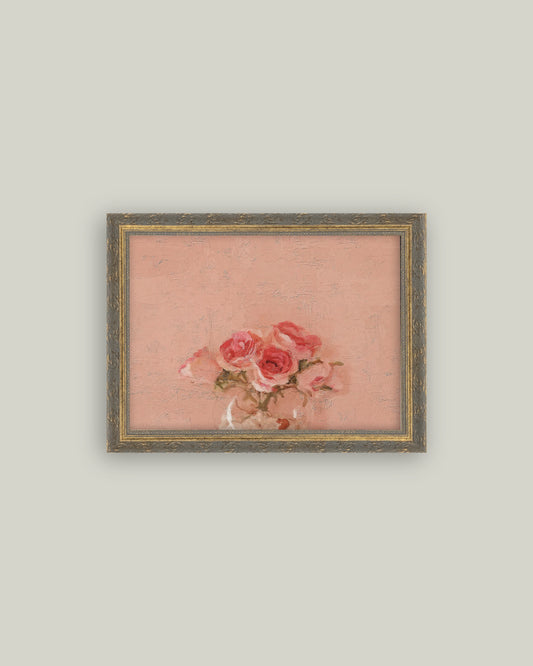 Petal Lane - Valentines Collection -Pink Roses Artwork printed on canvas and framed in an antique frame - full