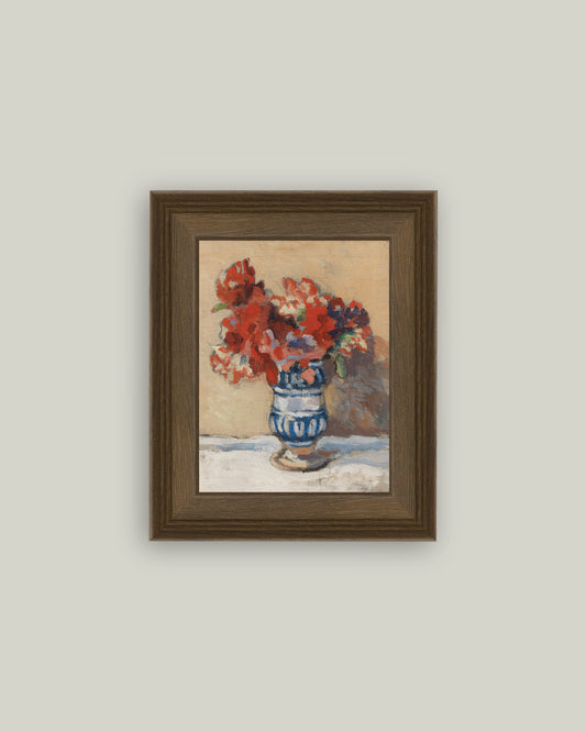 Red Flowers in Blue Vase