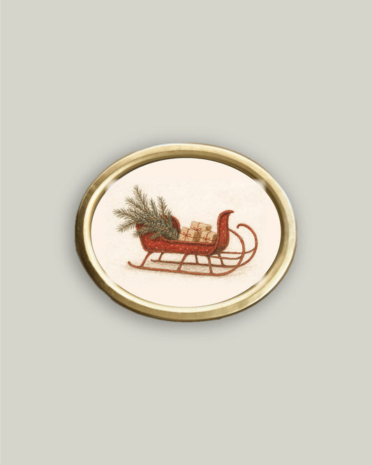 Red Sleigh in Oval Frame