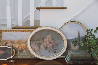 Roses in Cream Oval Frame