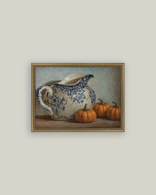 Still Life Pumpkins and Pitcher