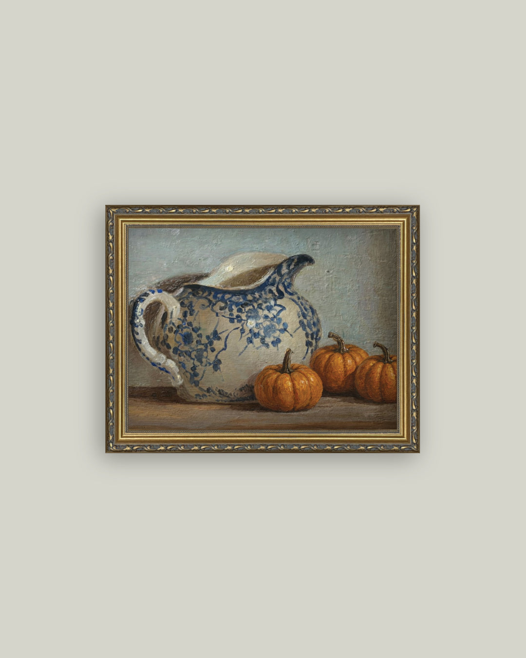 Still Life Pumpkins and Pitcher
