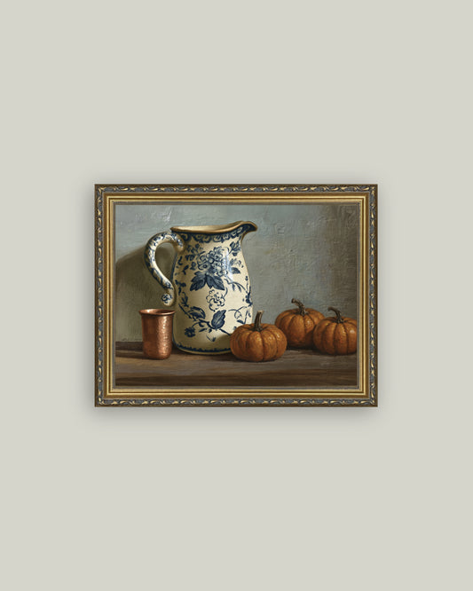 Still Life Pumpkins and Pitcher