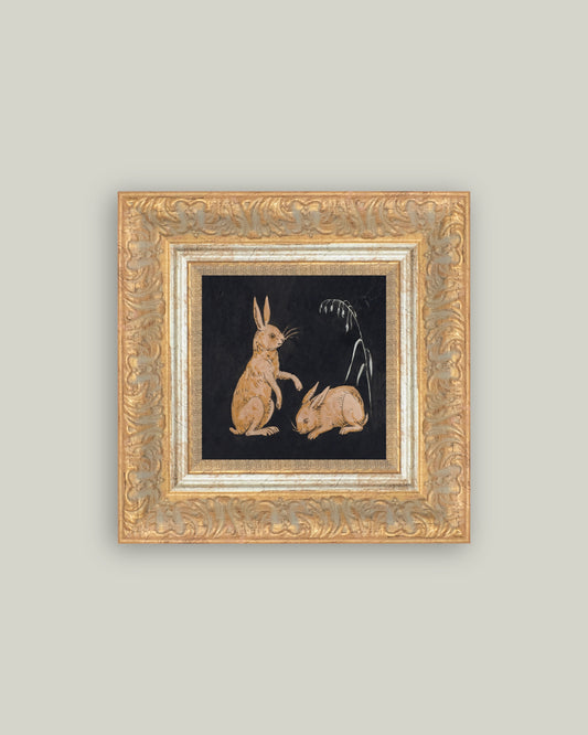 Two Hares on Black