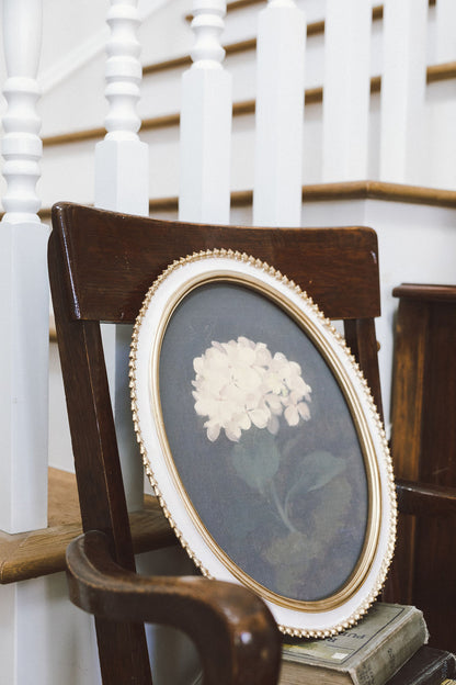 White Hydrangea in Cream Oval Frame