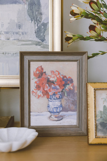 Red Flowers in Blue Vase