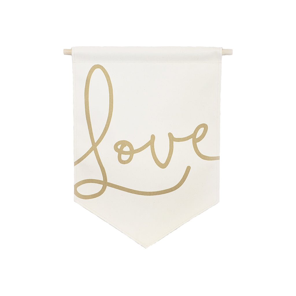Petal Lane Home bannerlove Love Script Hanging Canvas Banner with Wooden Dowel and String
