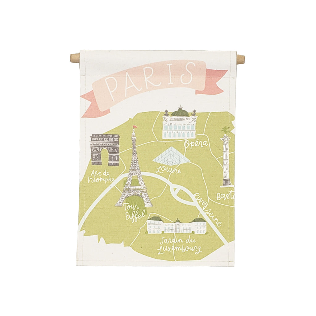 Petal Lane Home bannerlove Alexa Paris Map Hanging Canvas Banner with Wooden Dowel and String