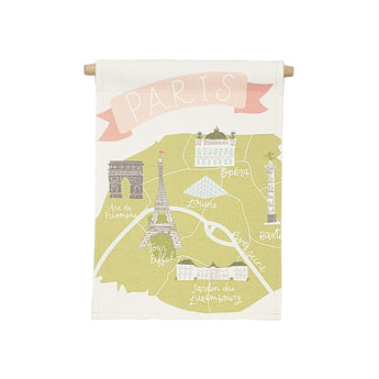 Petal Lane Home bannerlove Alexa Paris Map Hanging Canvas Banner with Wooden Dowel and String