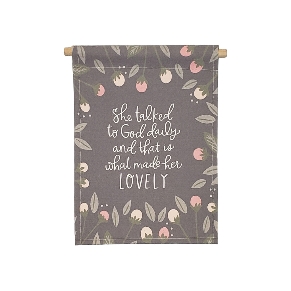 Petal Lane Home bannerlove She Talked to God Hanging Canvas Banner with Strong and Dowel