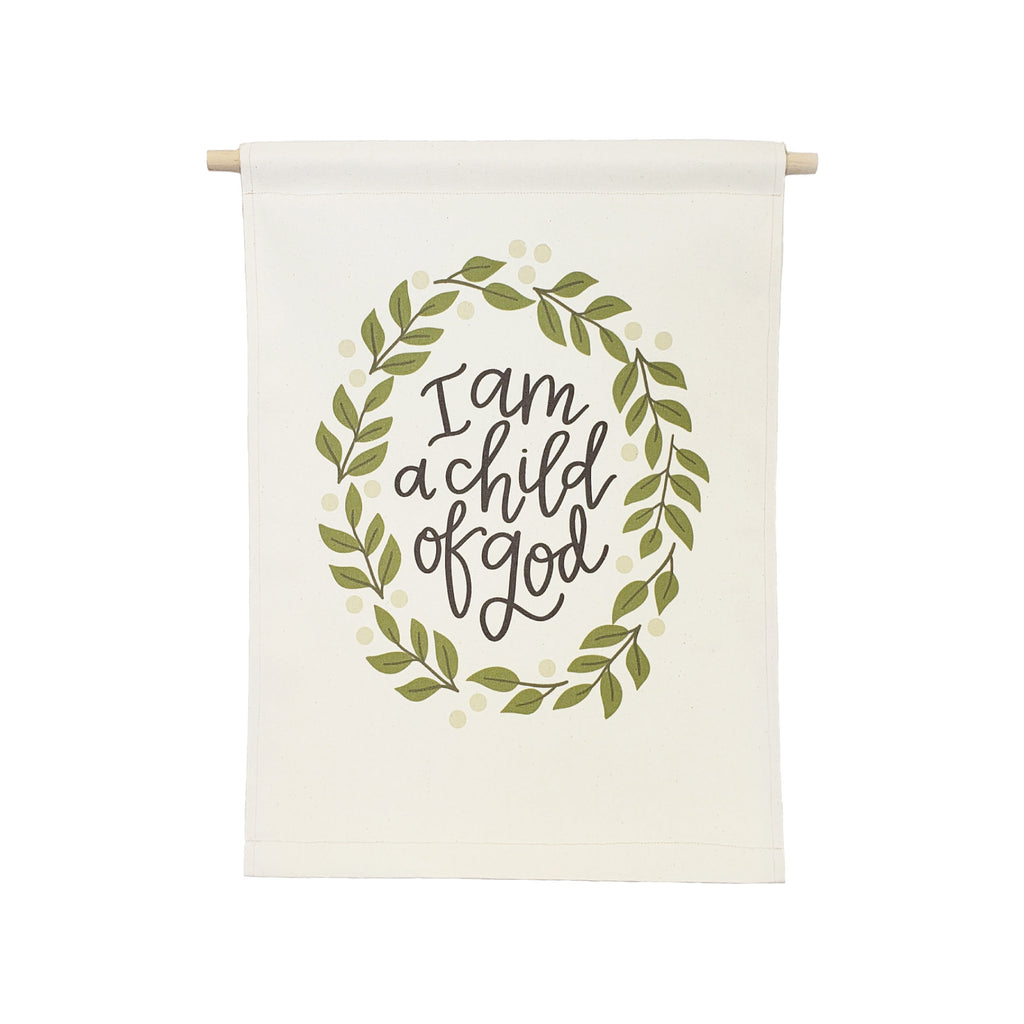 Petal Lane Home bannerlove Alexa I am a Child of God Hanging Canvas Banner with Wooden Dowel and String