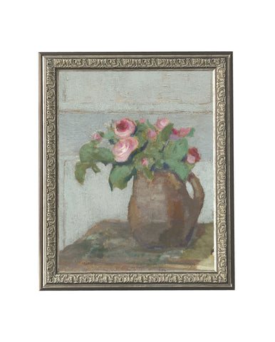 Pink Rose Flower Vase Antique Art