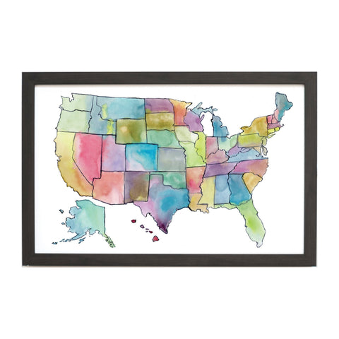 Watercolor U.S.A. Map Seasonal Magnet Board